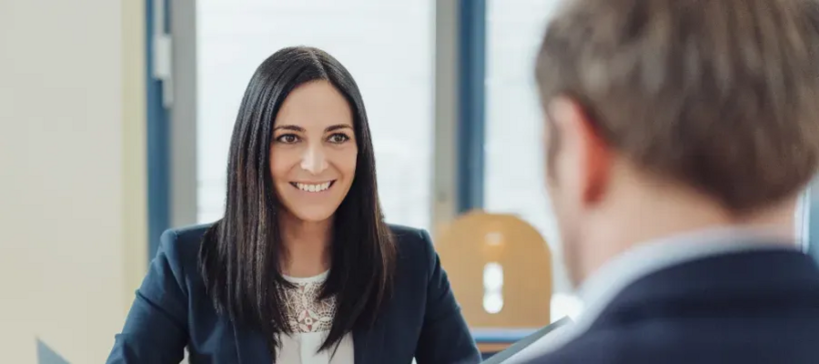 Woman being interviewed